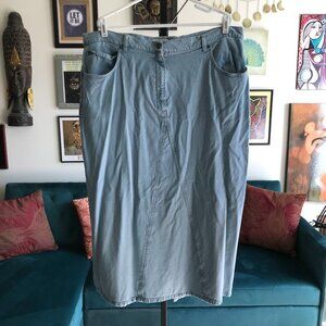 JONES JEANS size 20W Light Wash Tencel Denim Long Deconstructed Denim Skirt